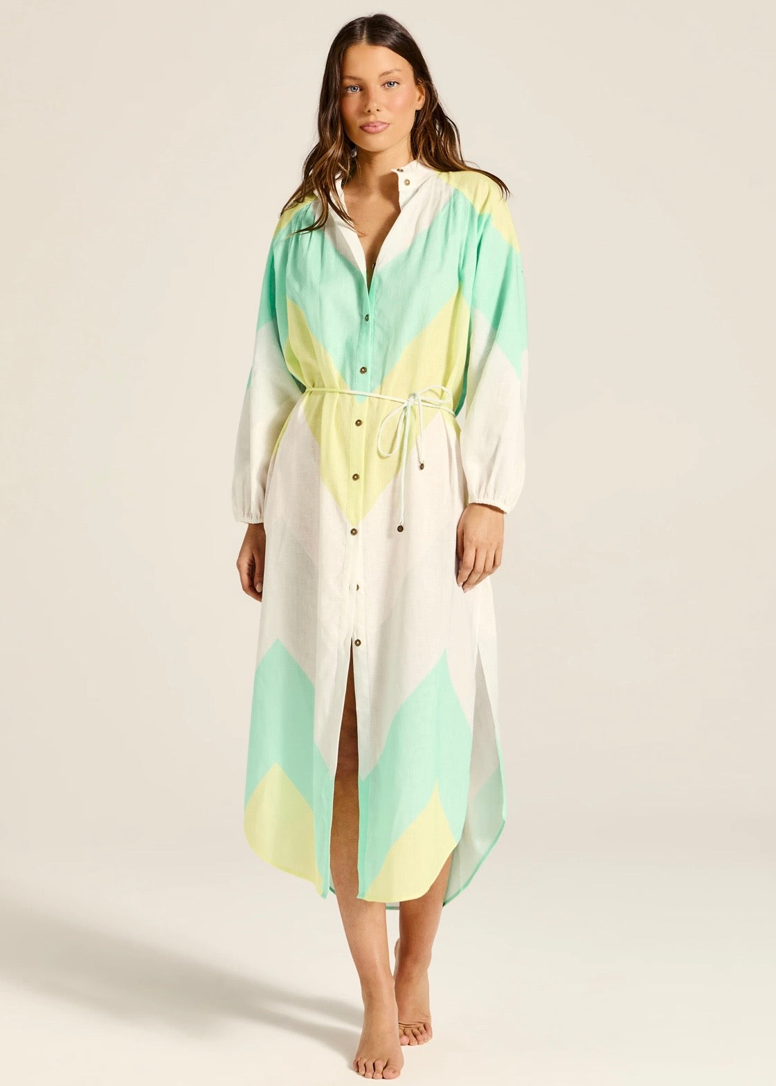 Mara Midi Dress | Green Blue Stripe