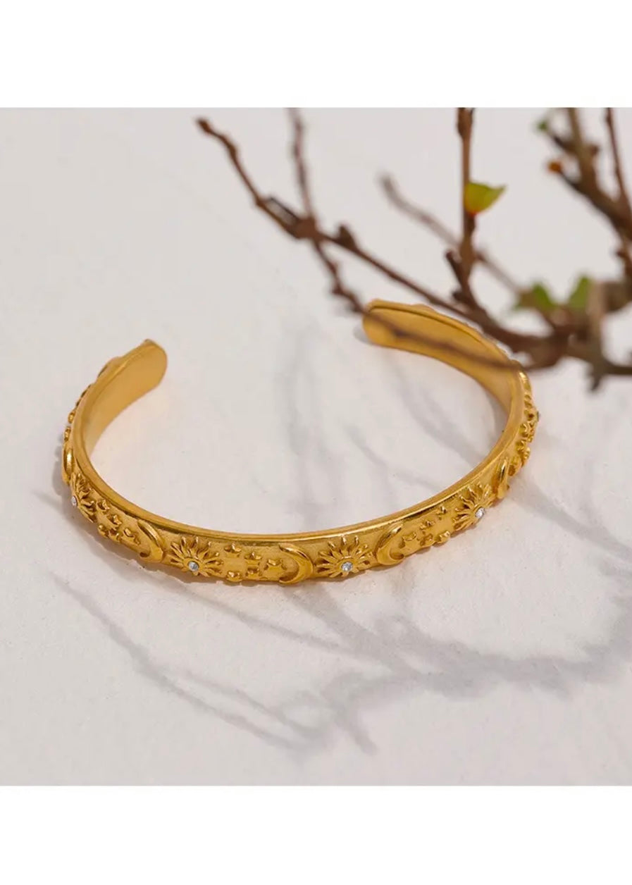 Moon Sun Star Bangle - 18k Gold Plated