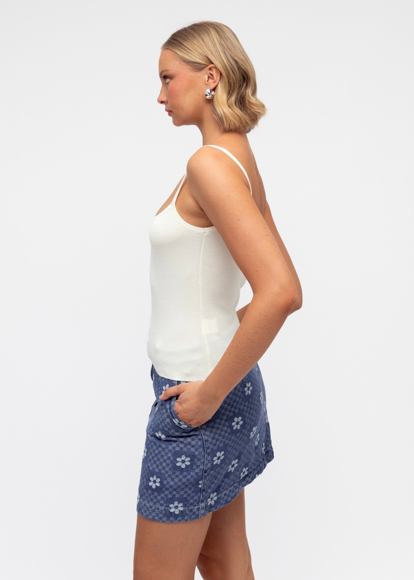 Denim Skirt | Chequered