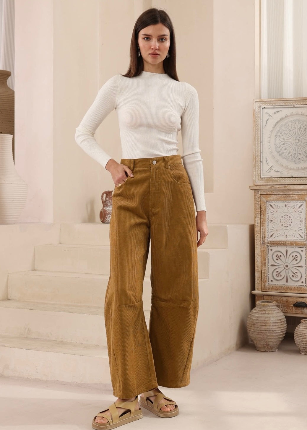 Barrel Cord Pants | Camel