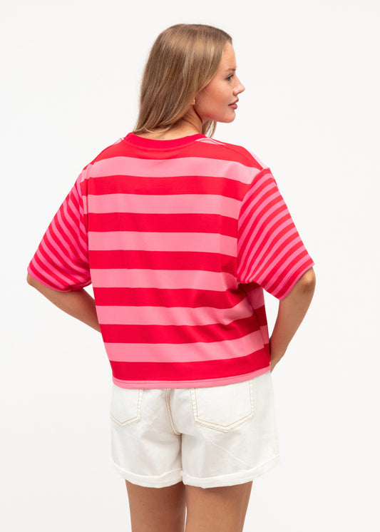 Mandy Stripe Tee - Pink Red Stripe