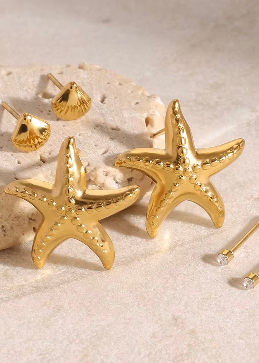 Starfish Shell Gold Earring Set