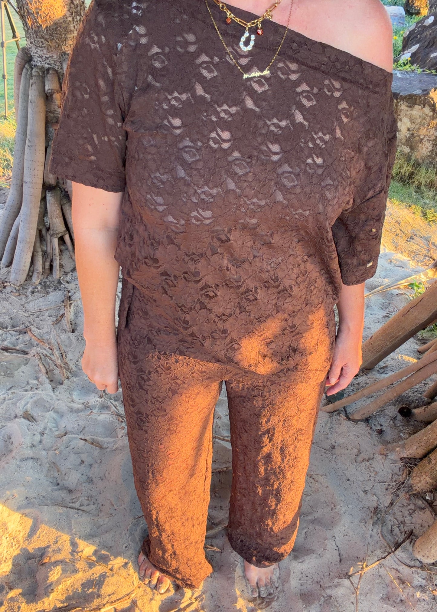 Lace Asymmetrical T | Chocolate