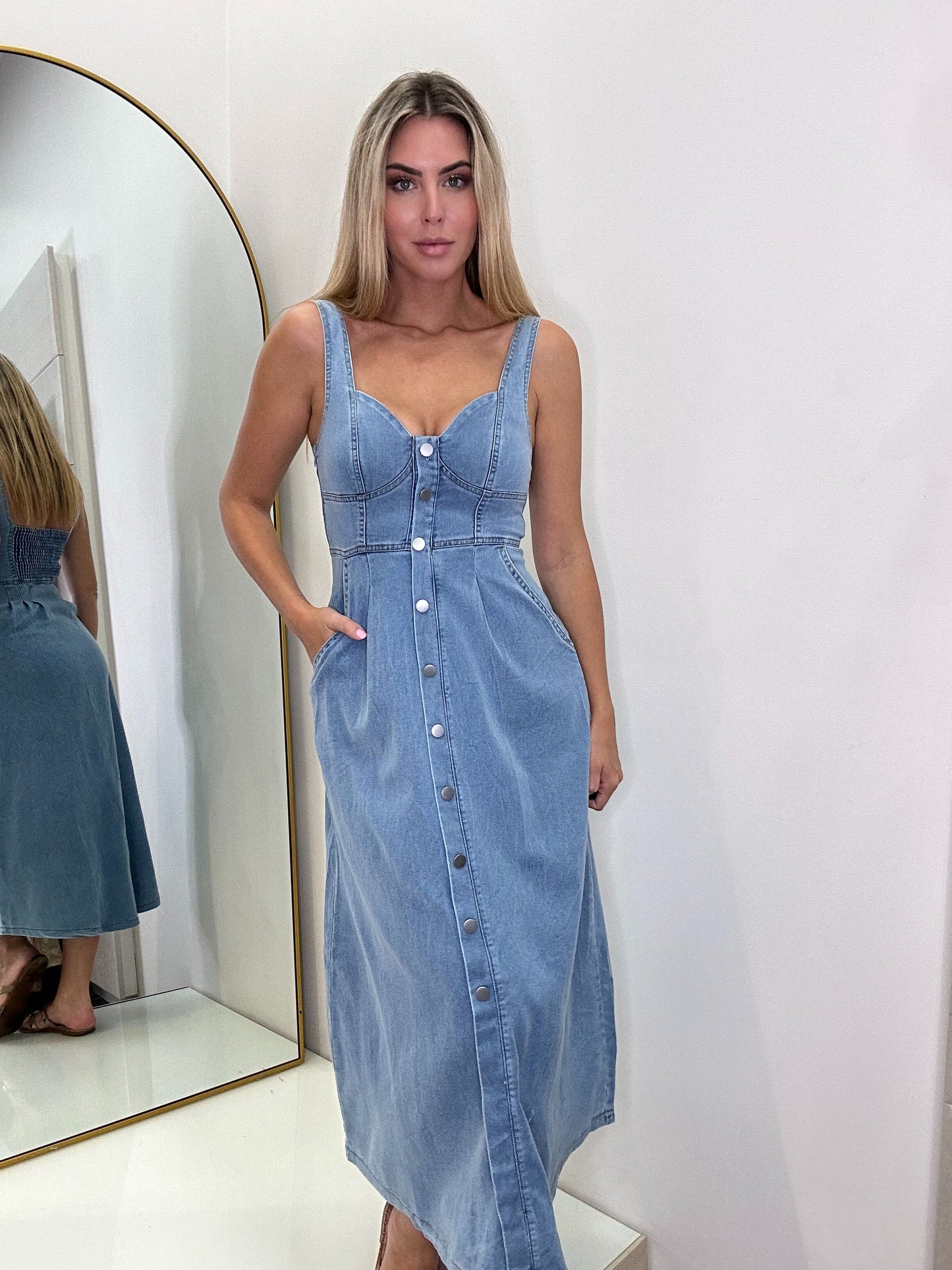 Denim Blue Dress button front
