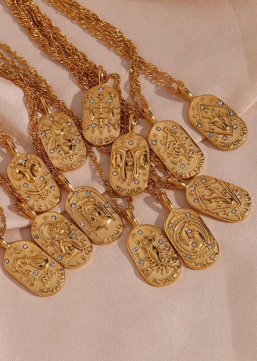 Gemini Gold Zircon Tarot Necklace