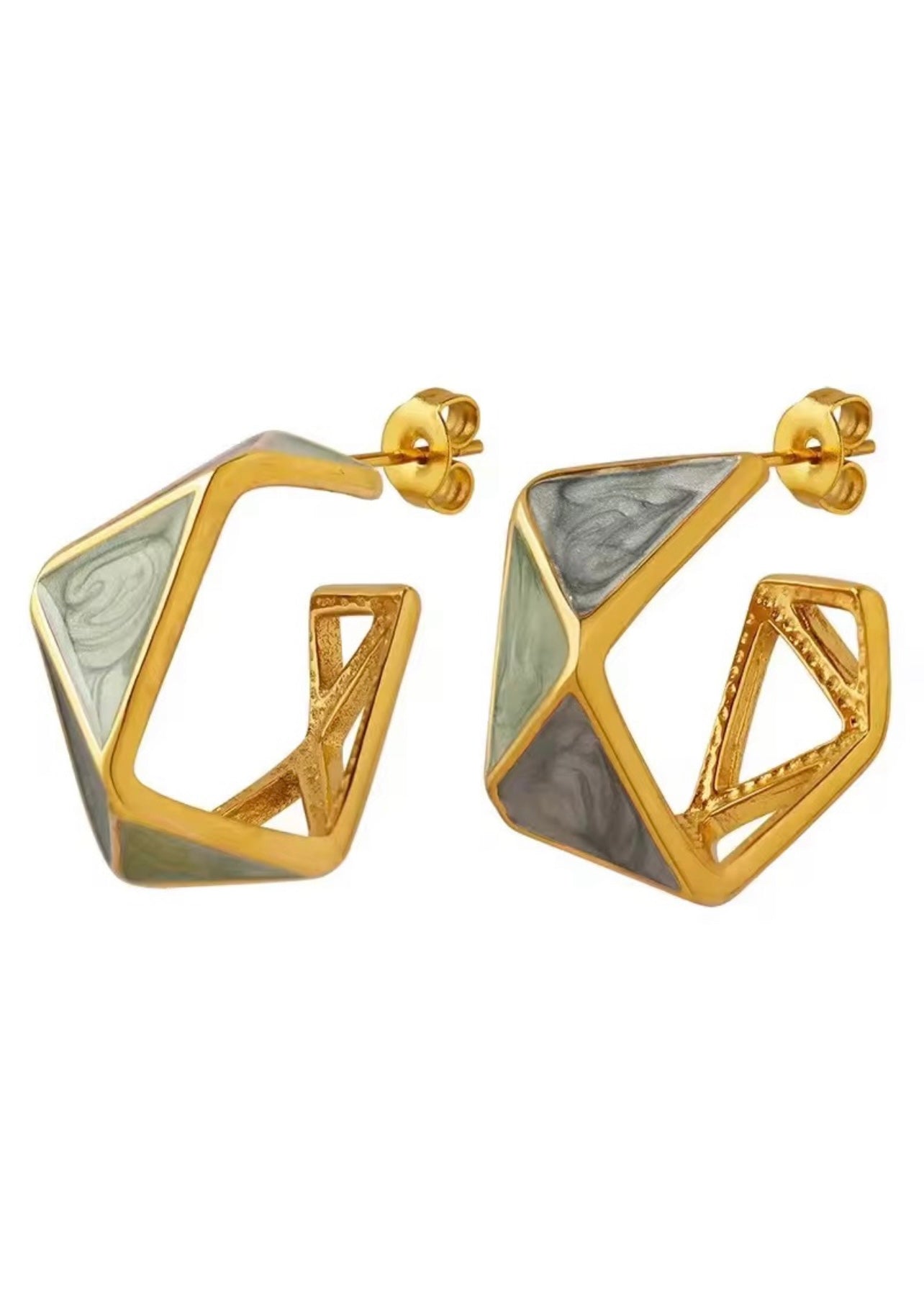 Gold Green Geo Earring