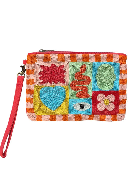 Serpent Love Beaded Clutch | Red Orange