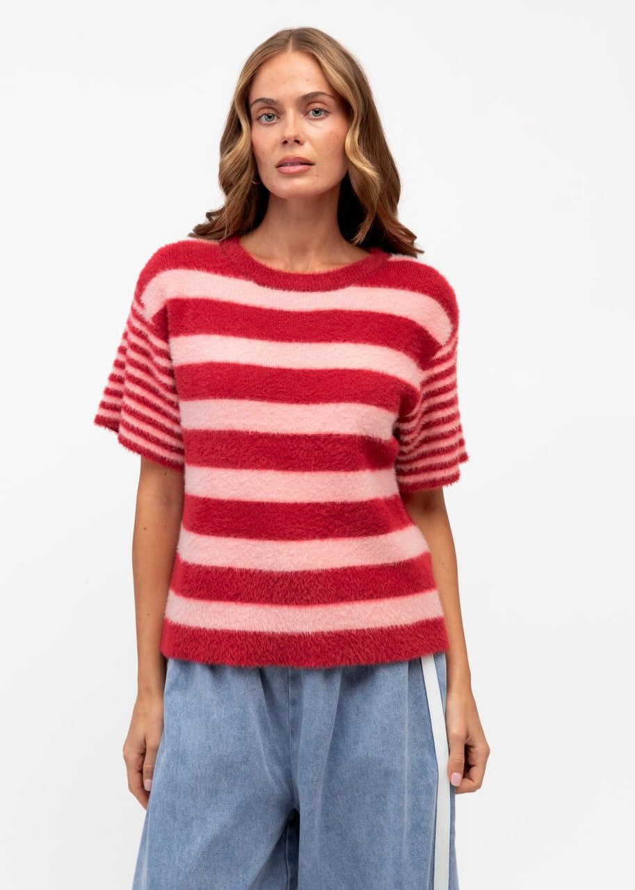 Vanessa Stripe Knit Tee | Red
