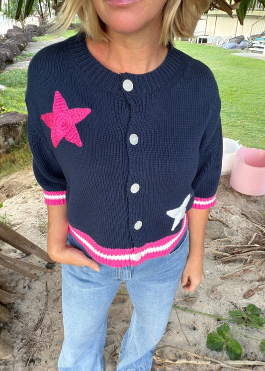 Embroidered Star Cardigan | Navy