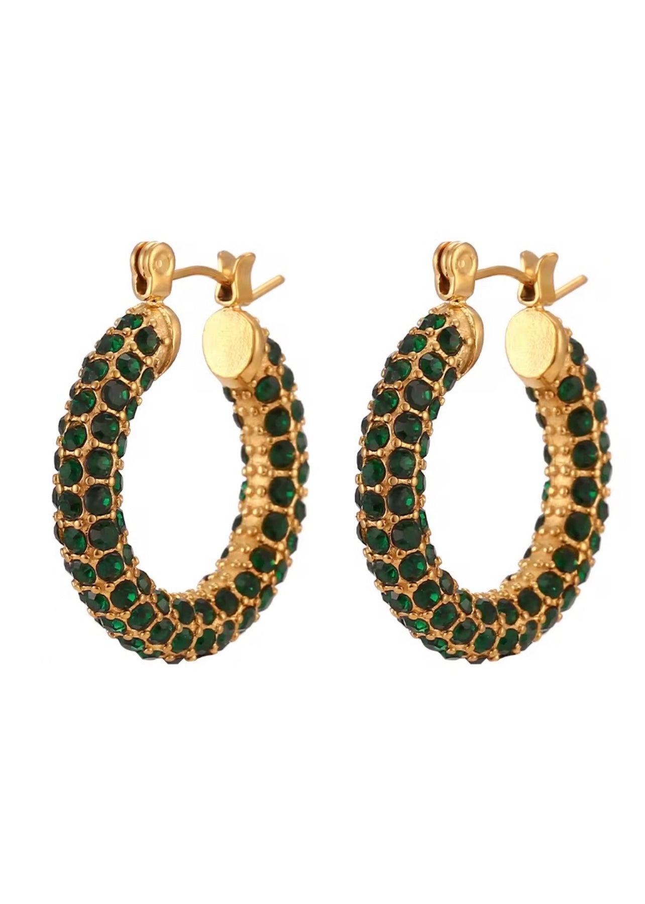 Large Hoop Gold Earring Emerald