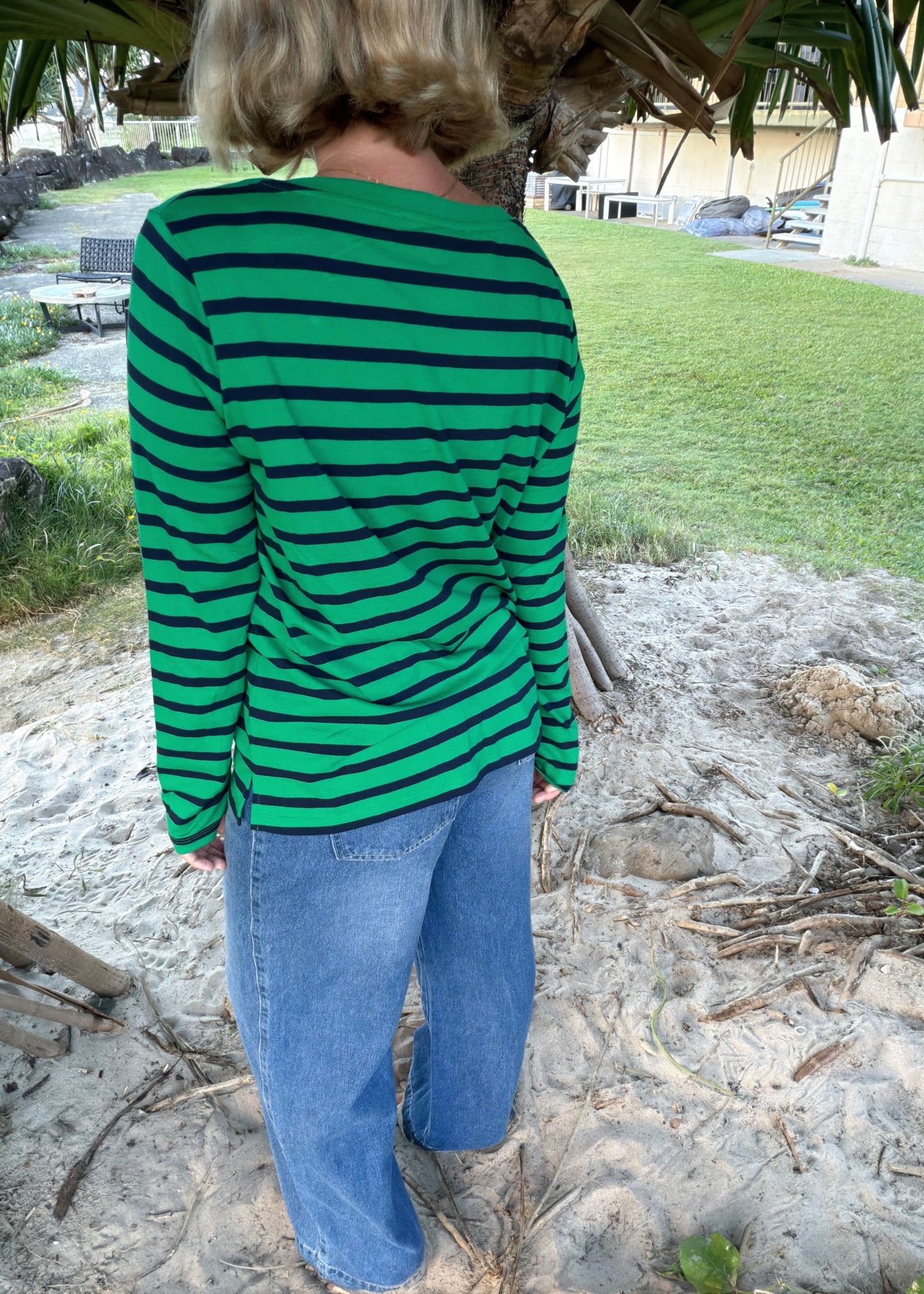 Striped Long Sleeve Tee | Green Navy