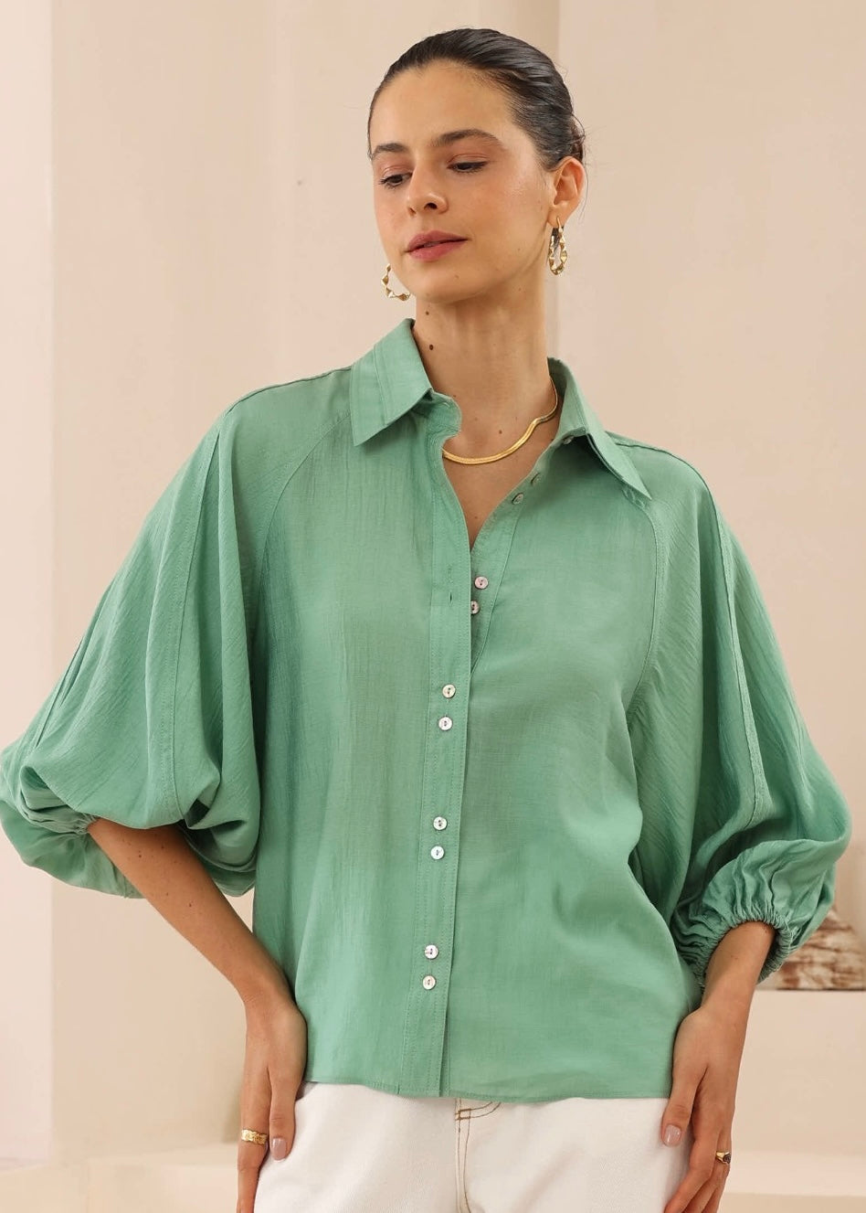 Double Collar Shirt | Green