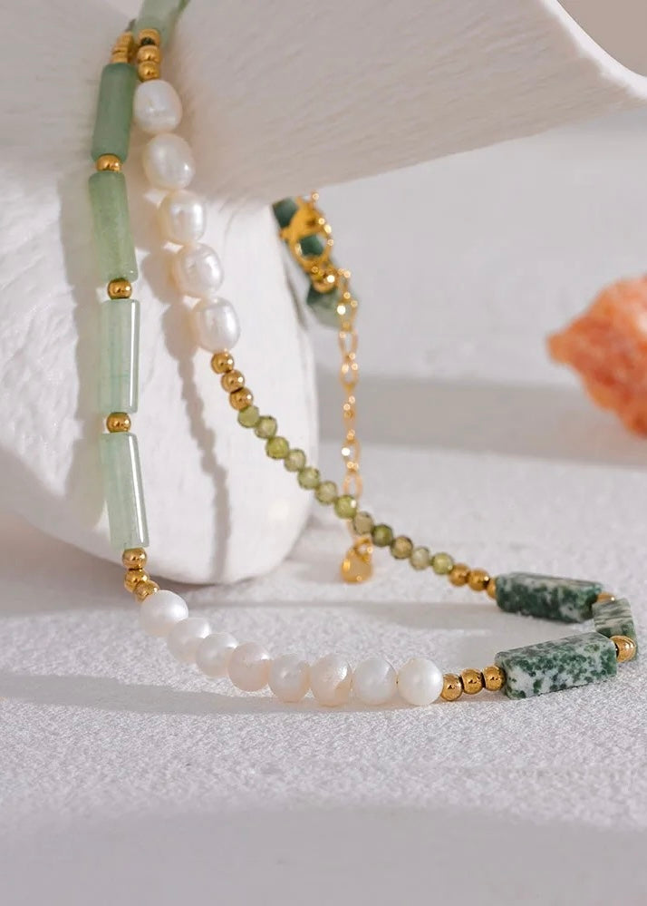 Euro Summer - Green Leopard Stone and Freshwater Pearl