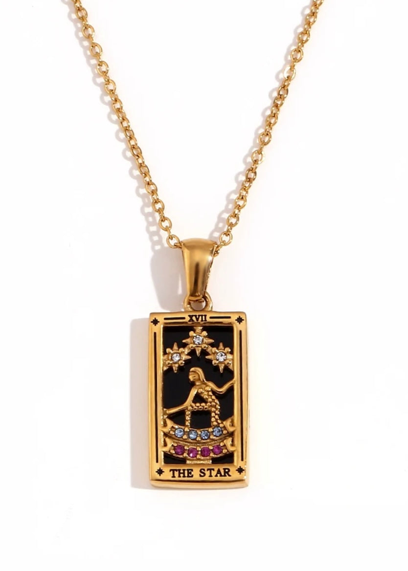 18k Gold Plated Tarot Card Necklace - The Star
