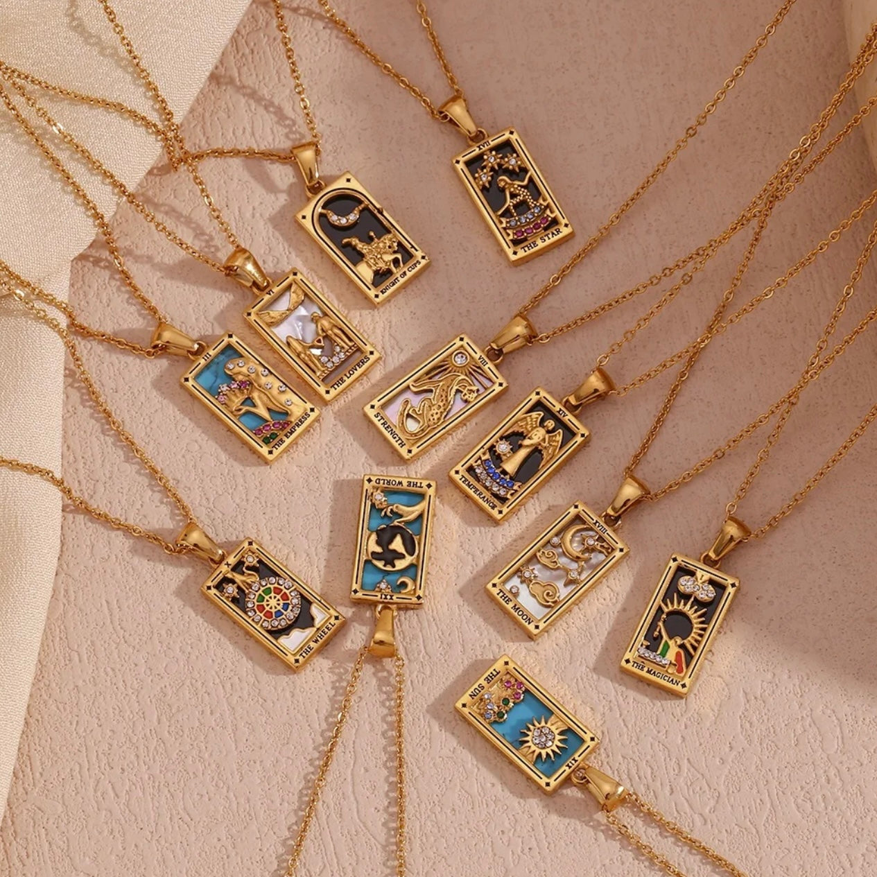 Rhodium Plated Tarot Card Necklace - The Wheel