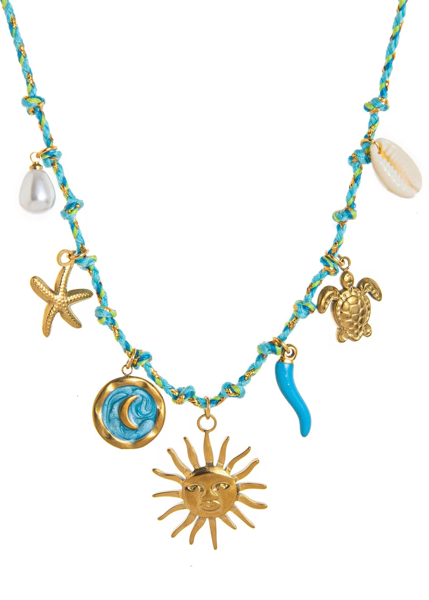 Sunshine Blue Ocean Rope Necklace Gold