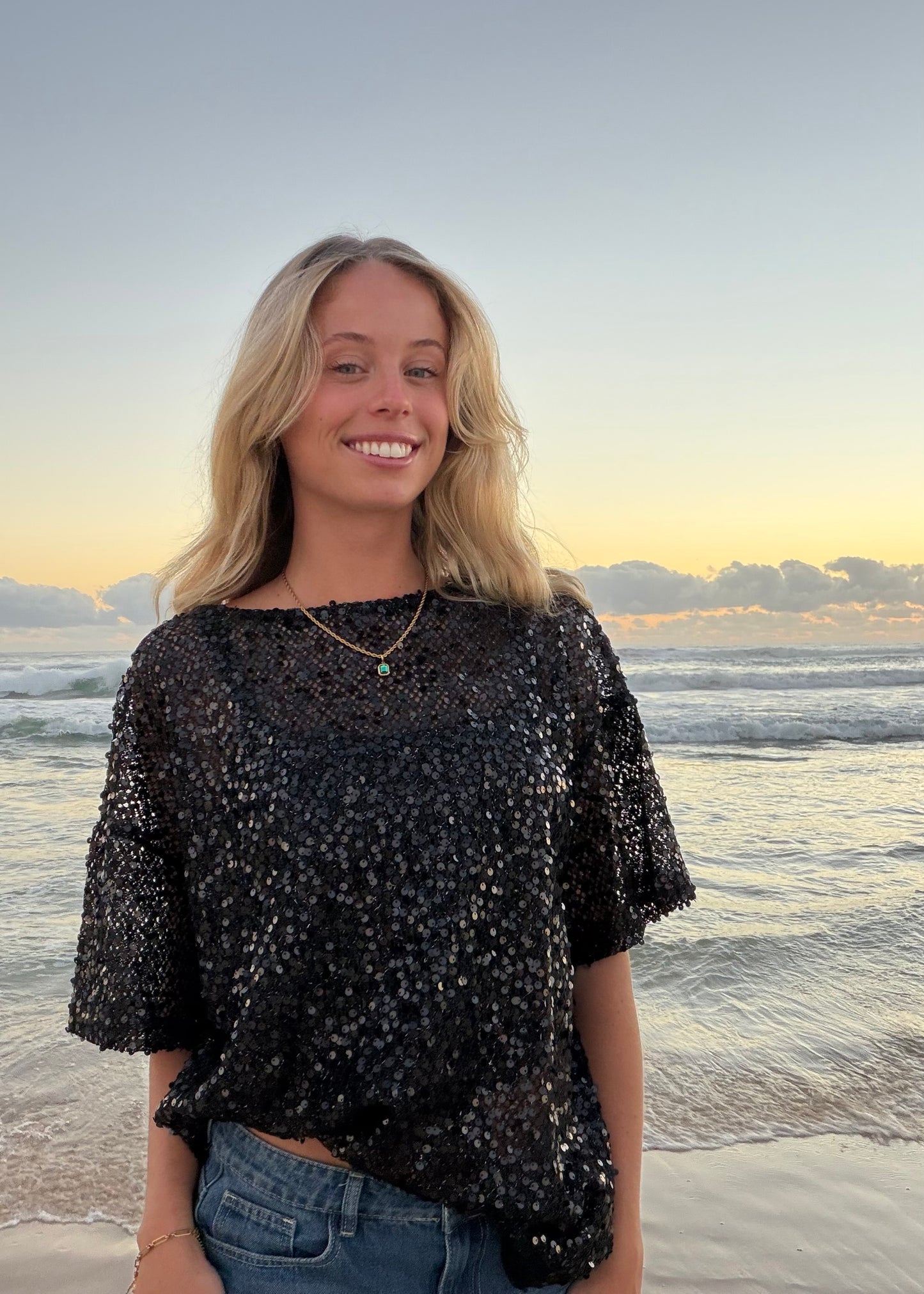 Oversized Sequin Top| Black