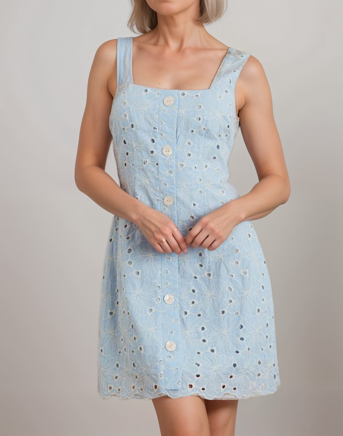 Blue Broderie Anglaise Midi Dress