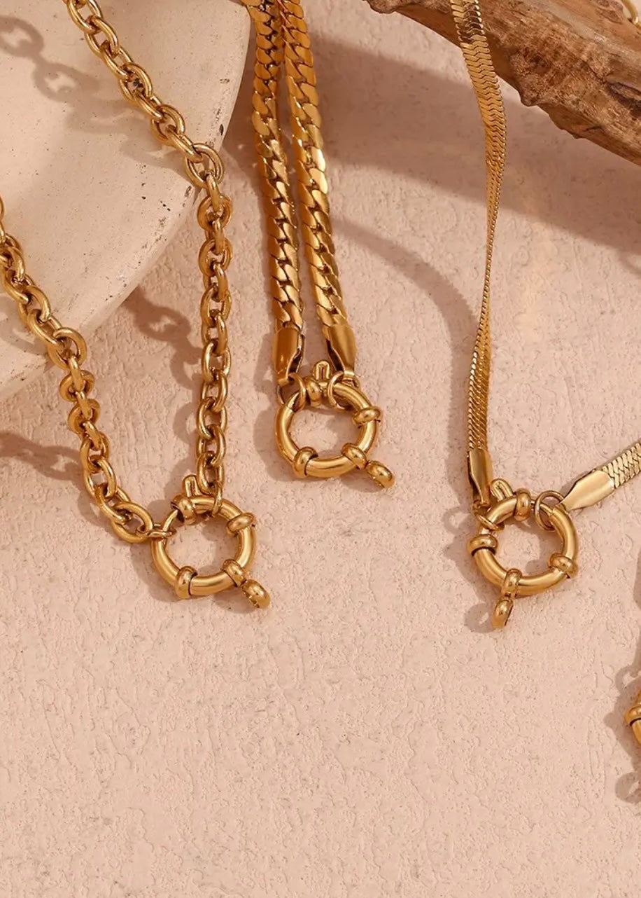 Gold Cable Chain Charm Necklace 42cm Slide Clasp