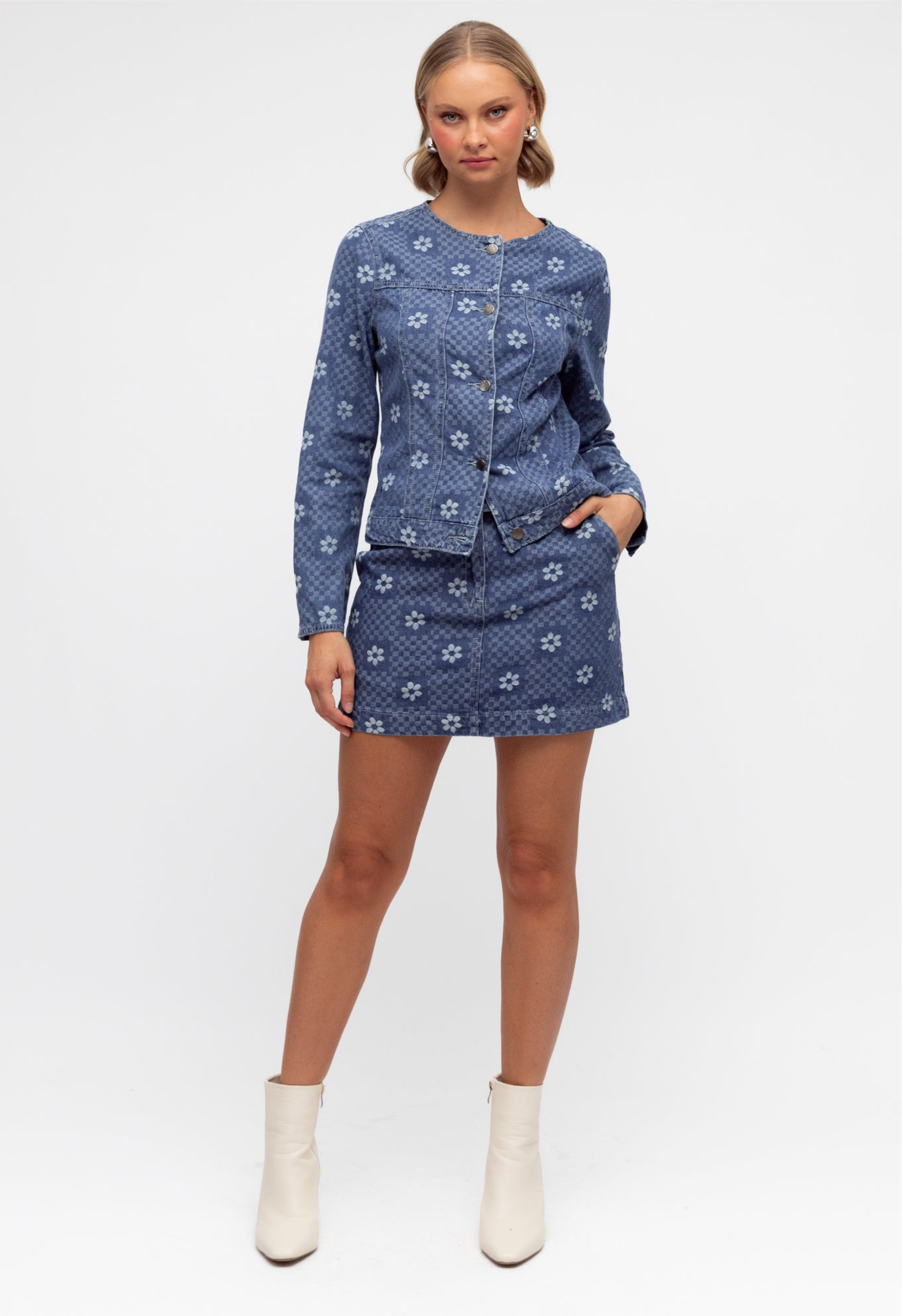 Denim Skirt | Chequered