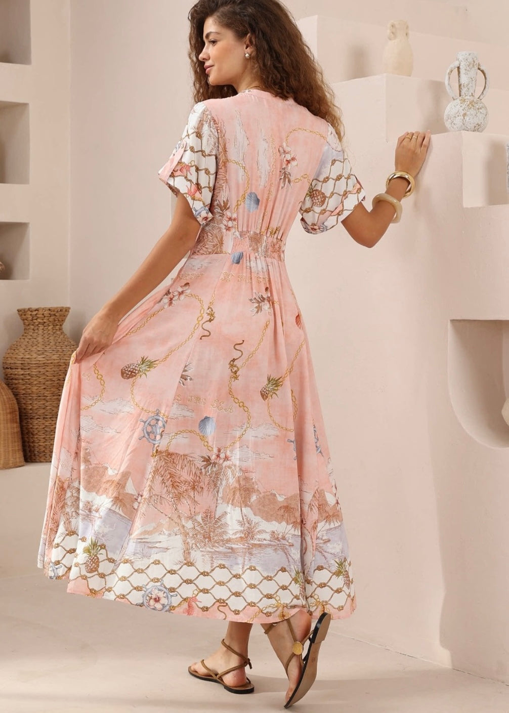 Around the World Midi Dress | Pink Print