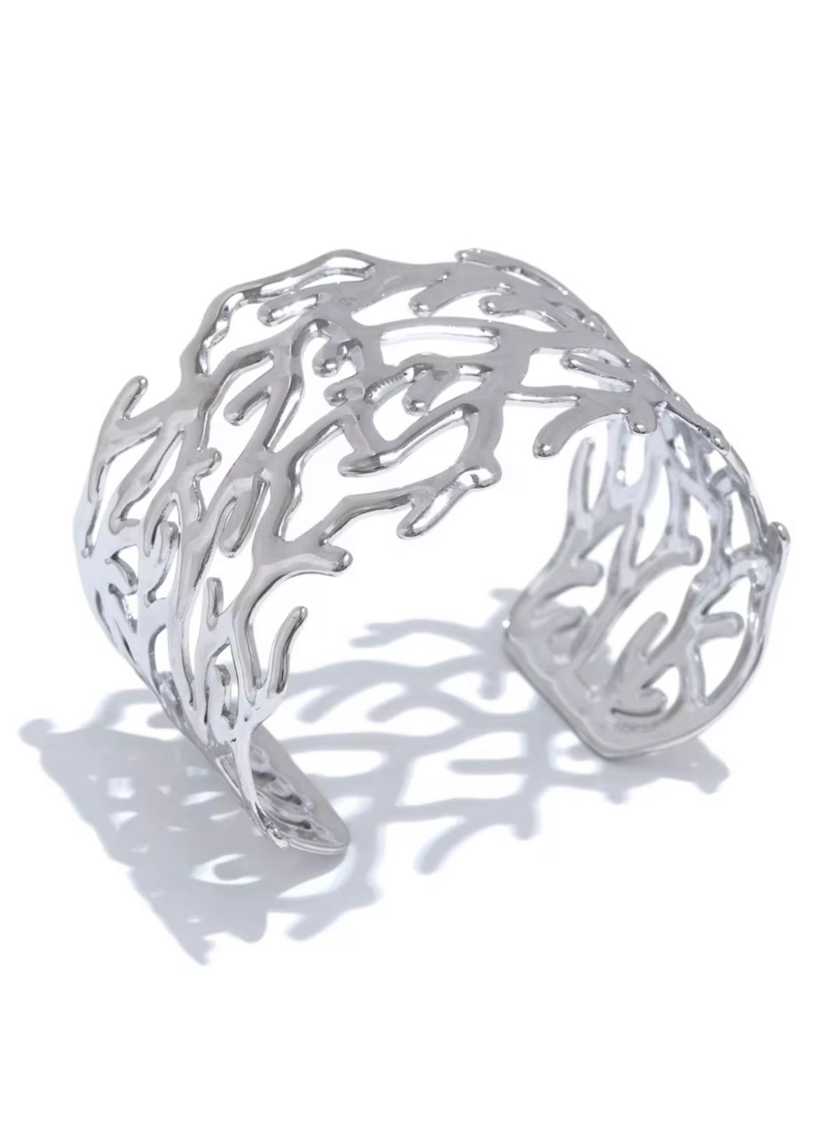 Coral Silver Cuff Bracelet