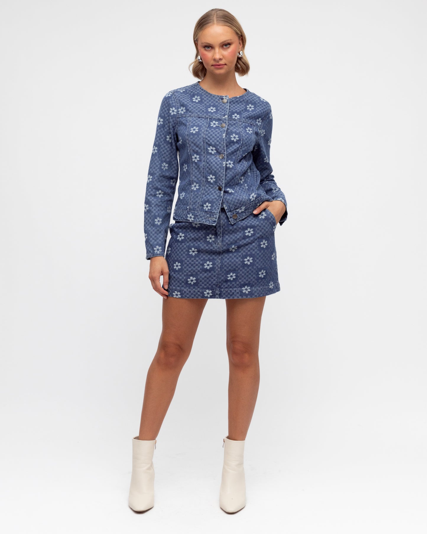 Denim Skirt | Chequered