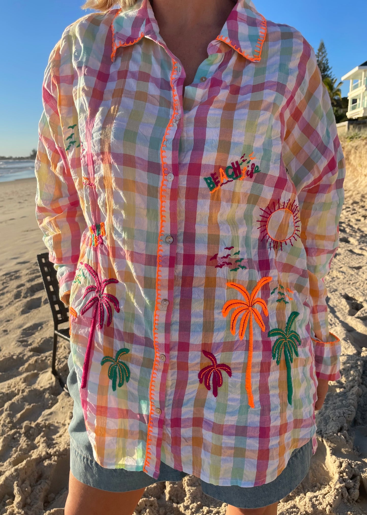 Beach Life Embroidered Shirt | Multi