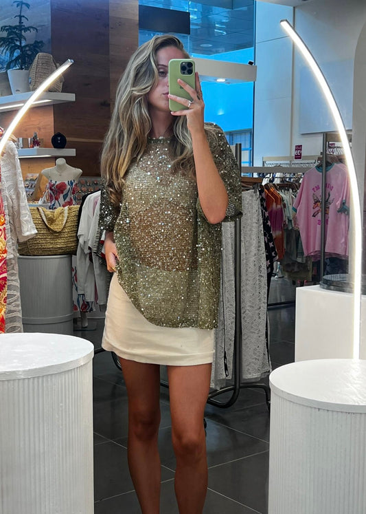 Oversized Sequin Knit Tee | Khaki