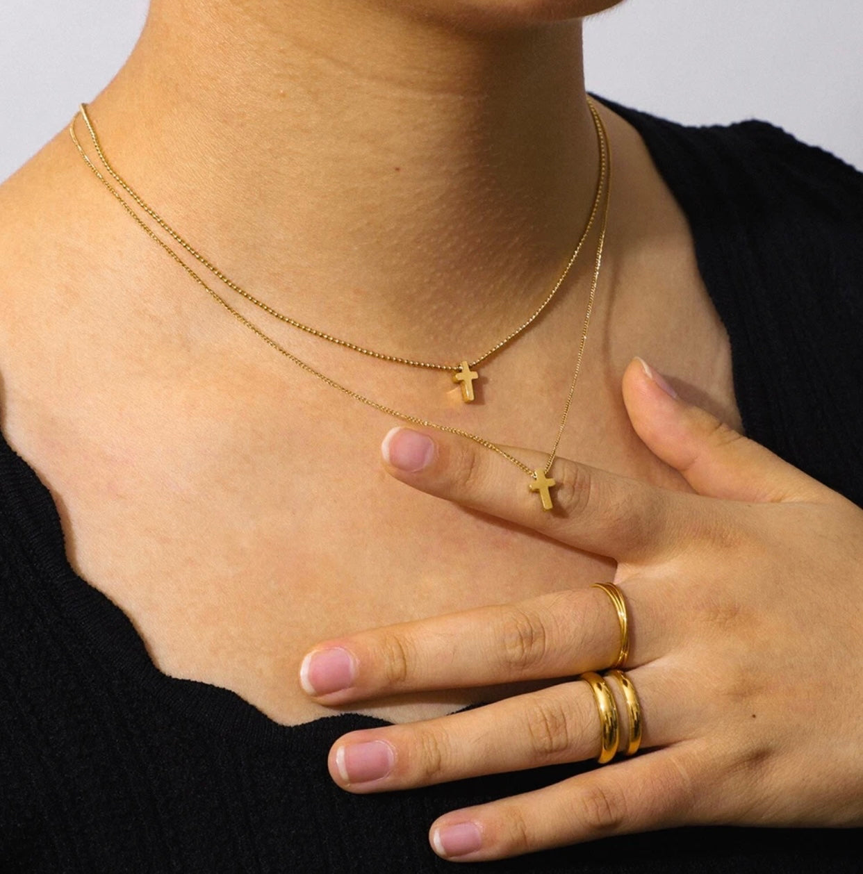 Cross Pendant Necklace Double Layer