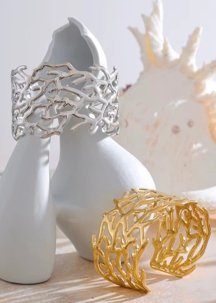 Coral Silver Cuff Bracelet