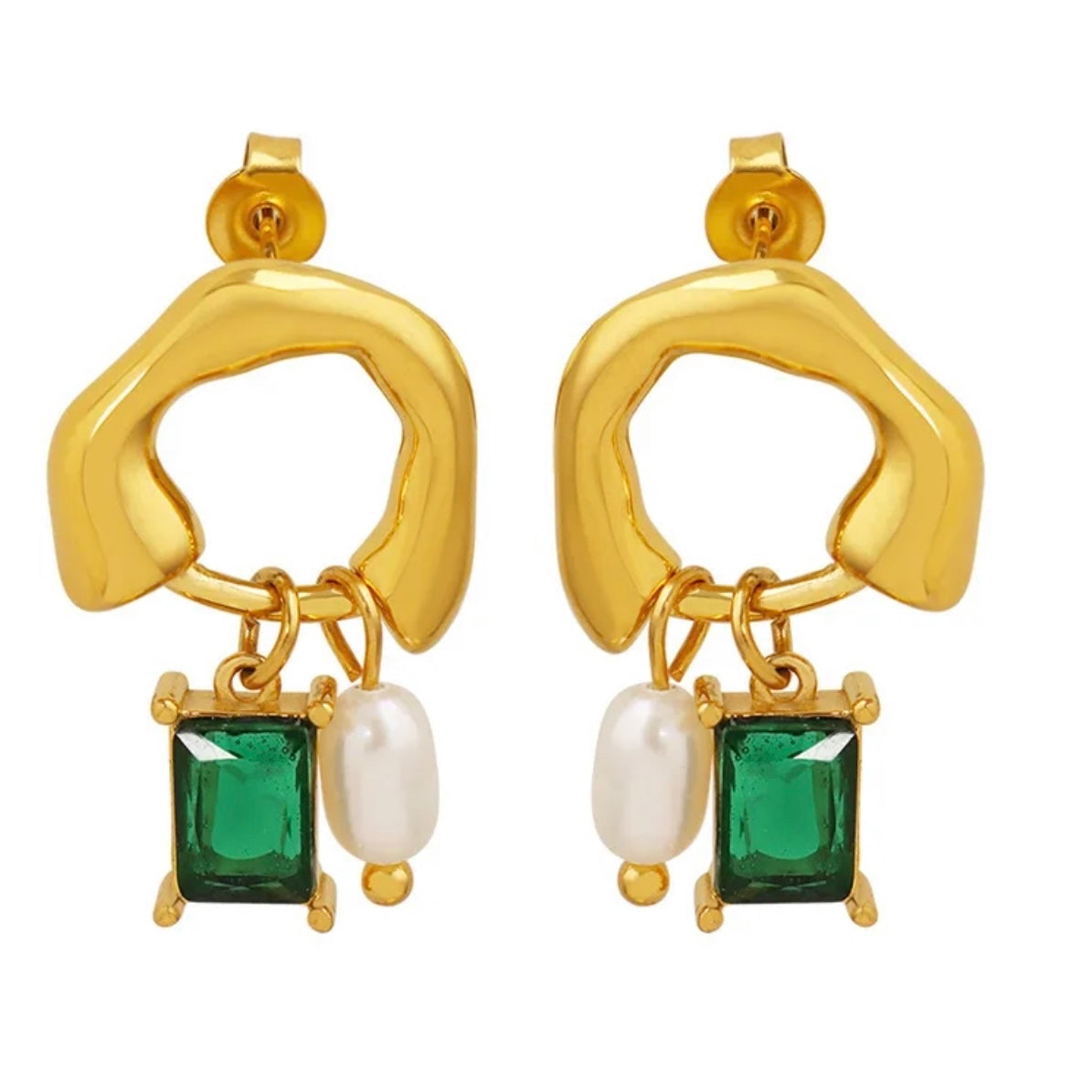 Gold Emerald Freshwater pearl Earring