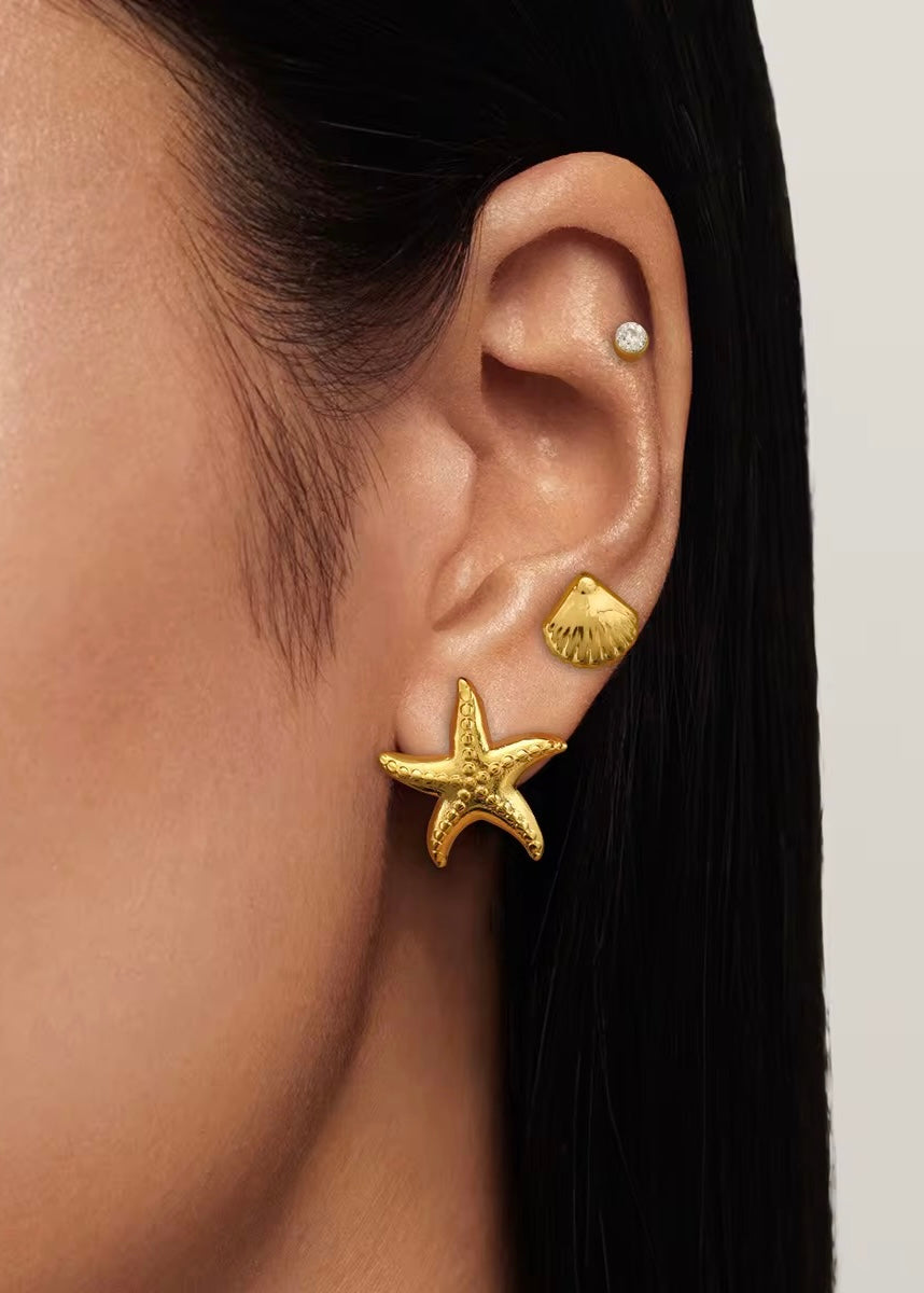 Starfish Shell Gold Earring Set