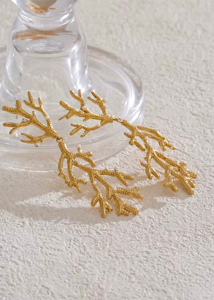Coral Drop Gold Earring