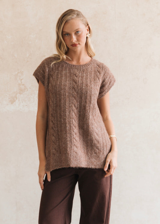 Fluffy Cable Knit Vest | Chocolate