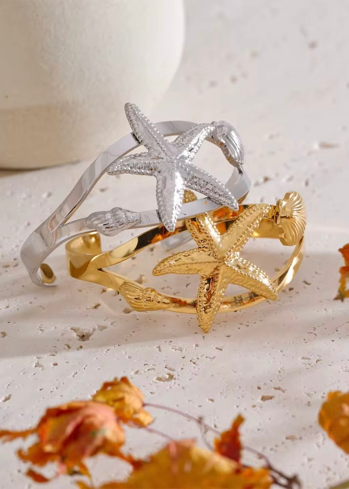 Stars and Shells Silver Cuff Bracelet