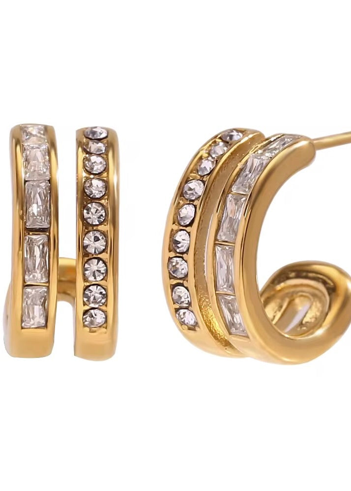 Double Cuff Gold Earring White