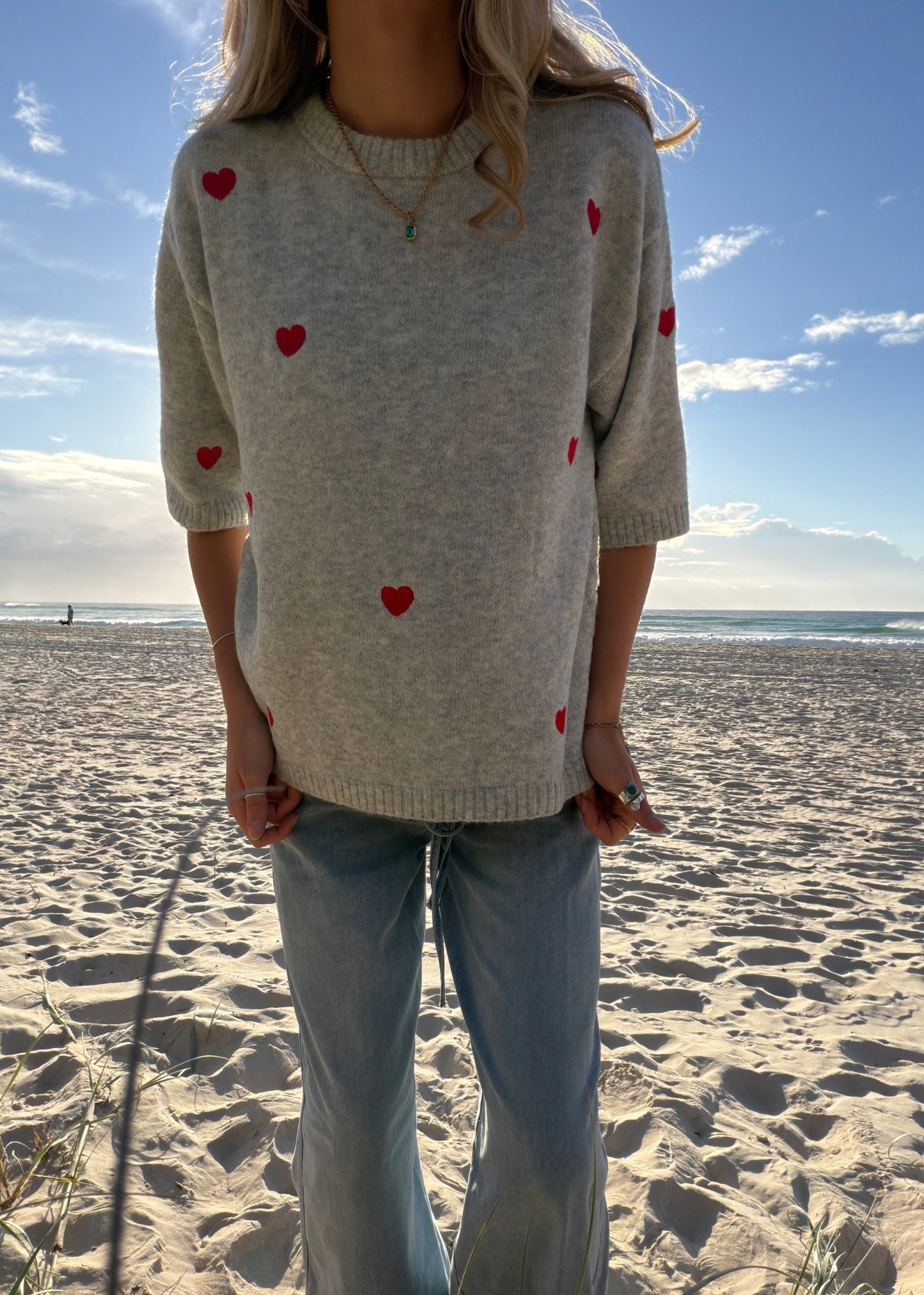 Embroidered Knit Tee | Grey