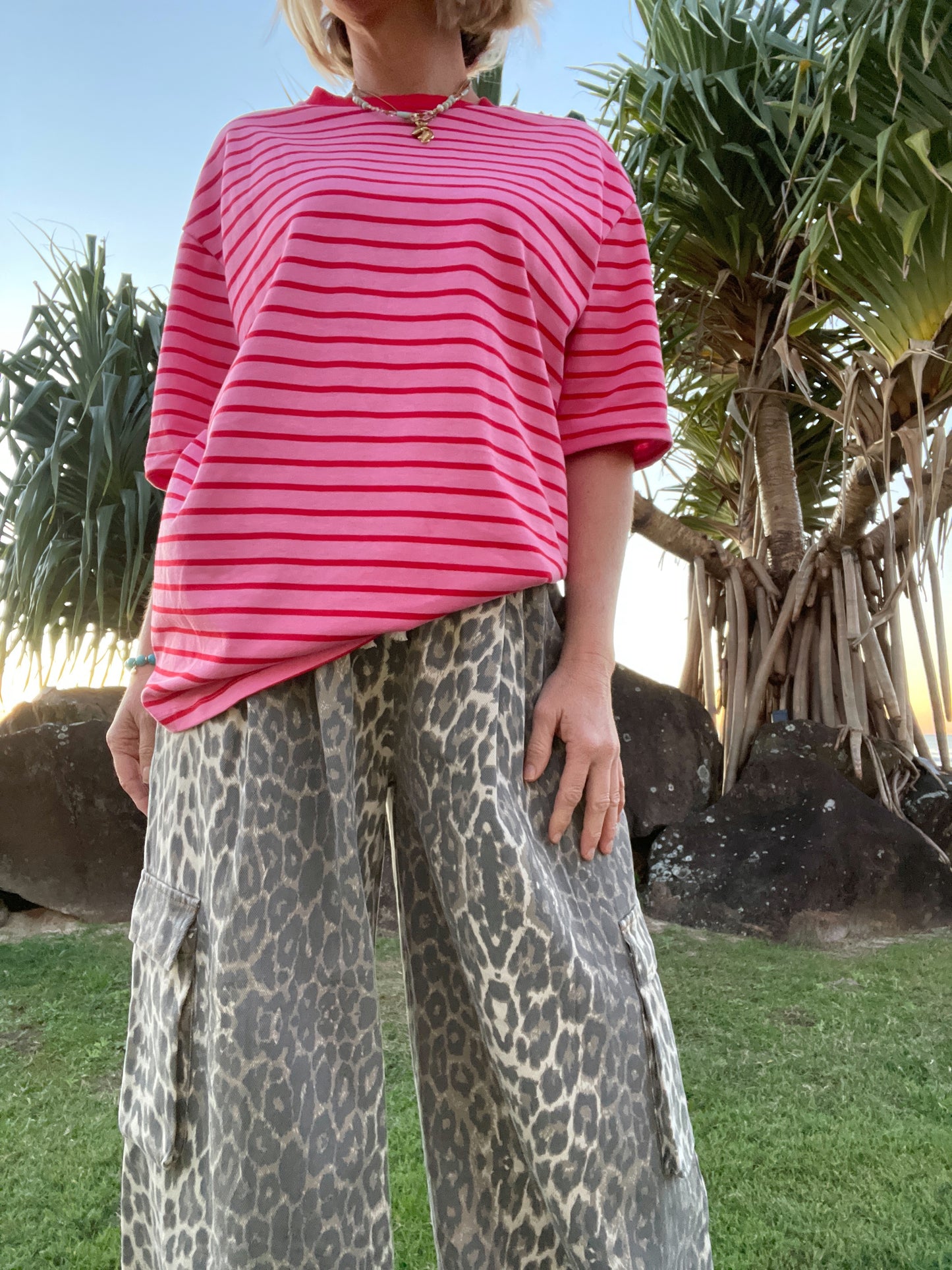 Mimi Stripe Tee | Pink Red