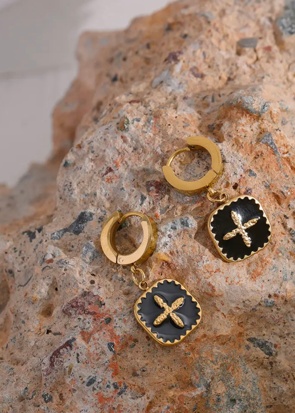 French Cross Gold Earring