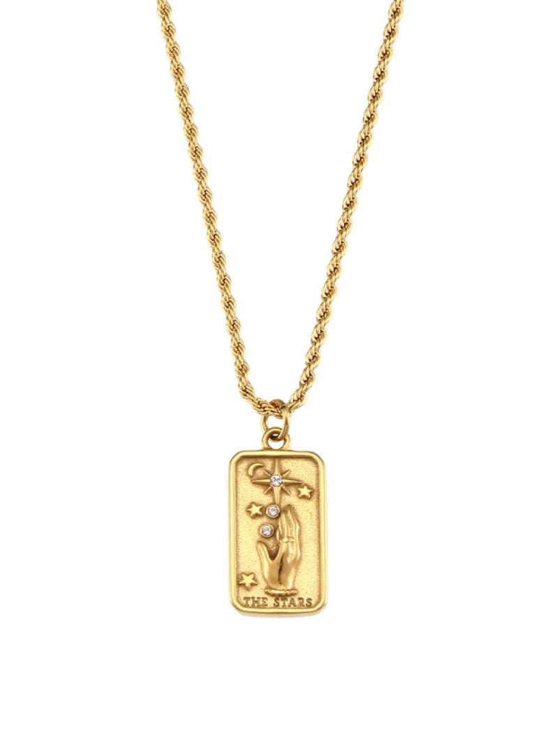 Zircon & 18K Gold Plated Tarot Card Necklace - Star