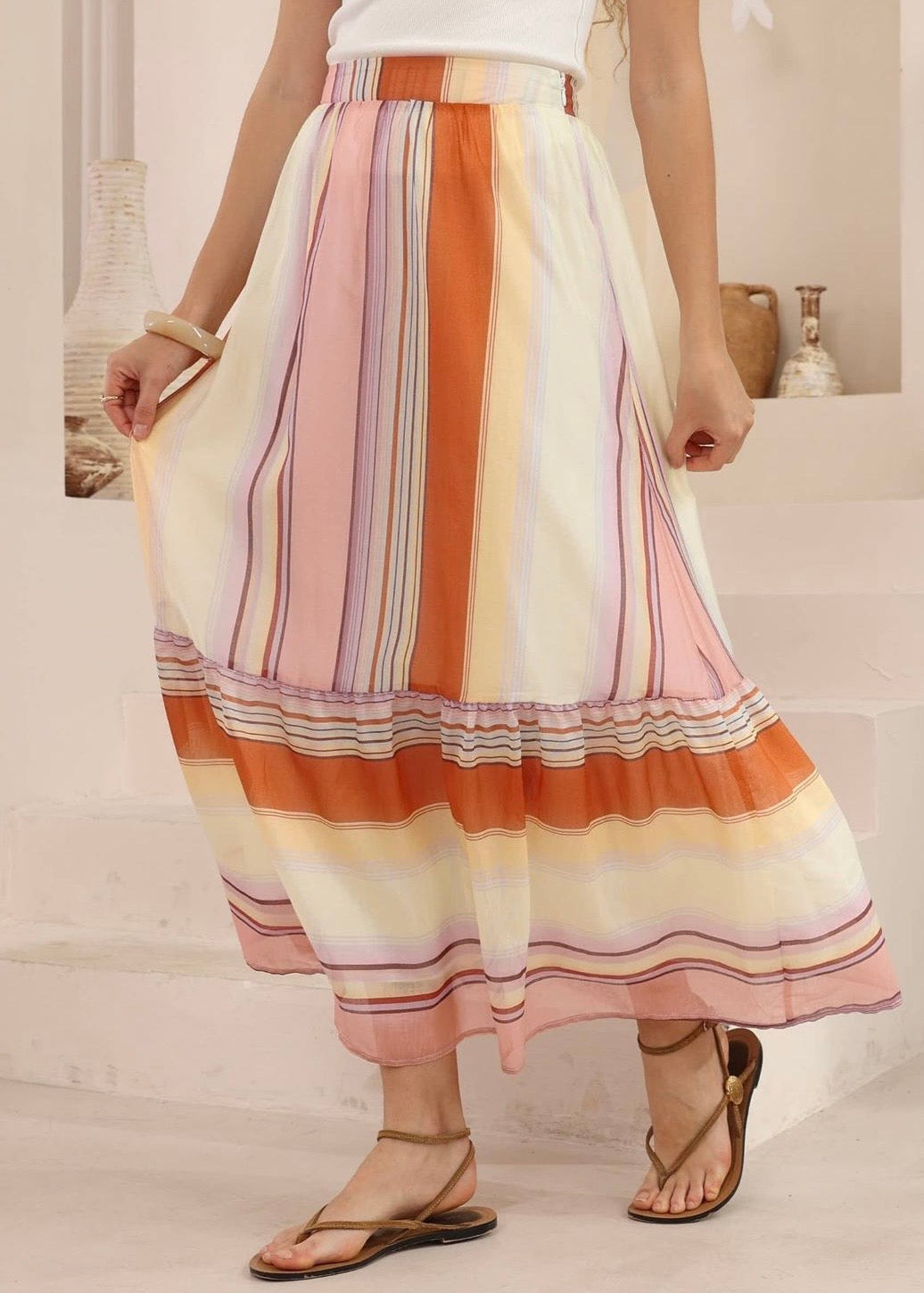 Retro Love Maxi Skirt | Multi Orange Stripe