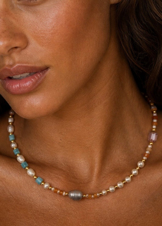 Soleil Necklace | Freshwater Pearl & Natural Stone