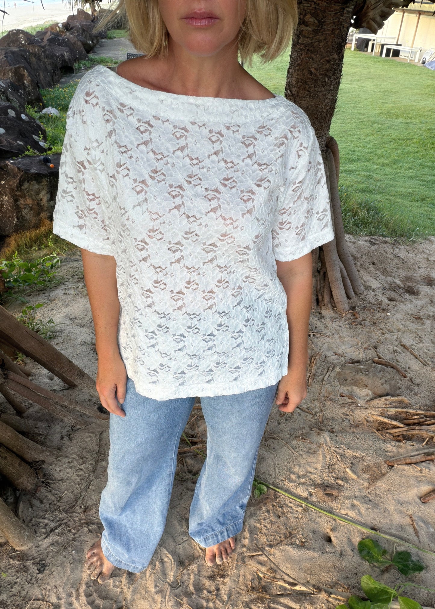 Lace Asymmetrical T | Ivory