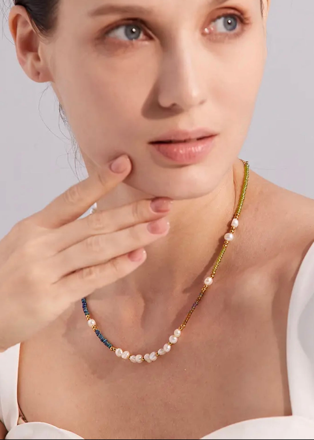 Euro Summer - Blue Green Glass and Freshwater Pearl