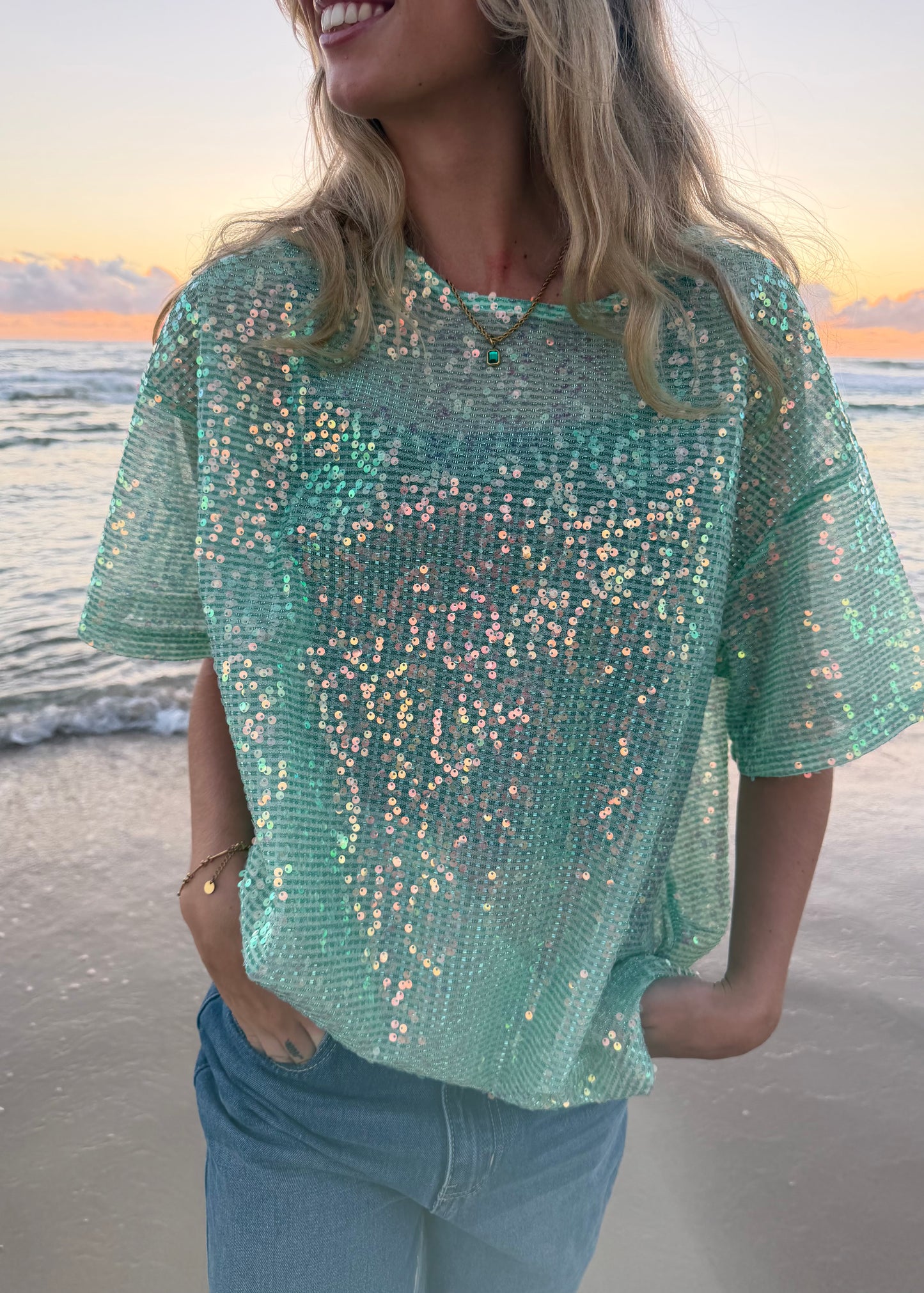 Oversized Sequin Top| Mermaid Green