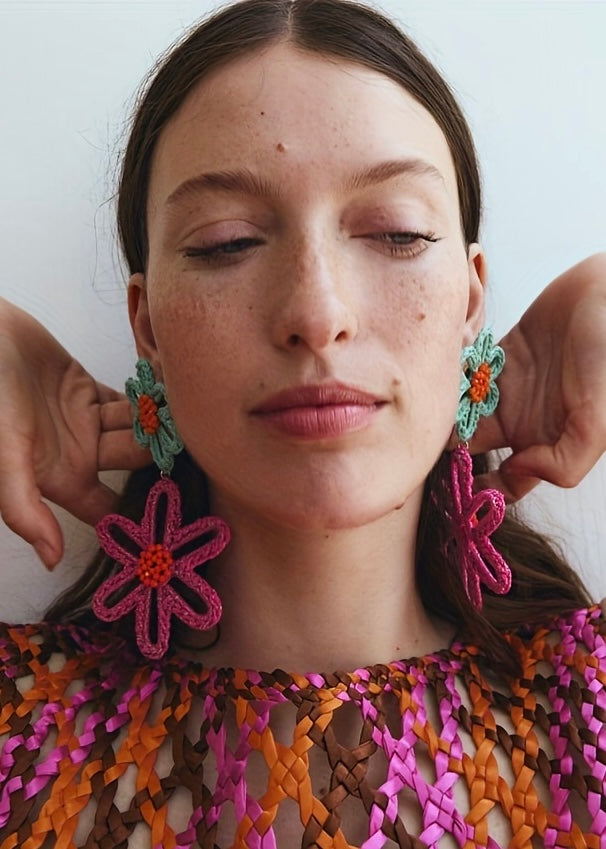 Hand Woven Flower Earring | Blue/Orange
