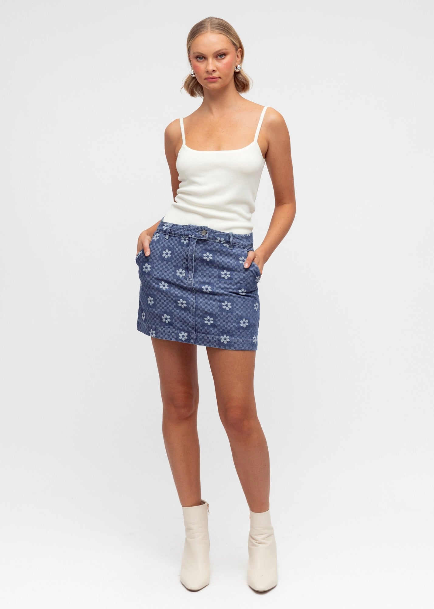 Denim Skirt | Chequered