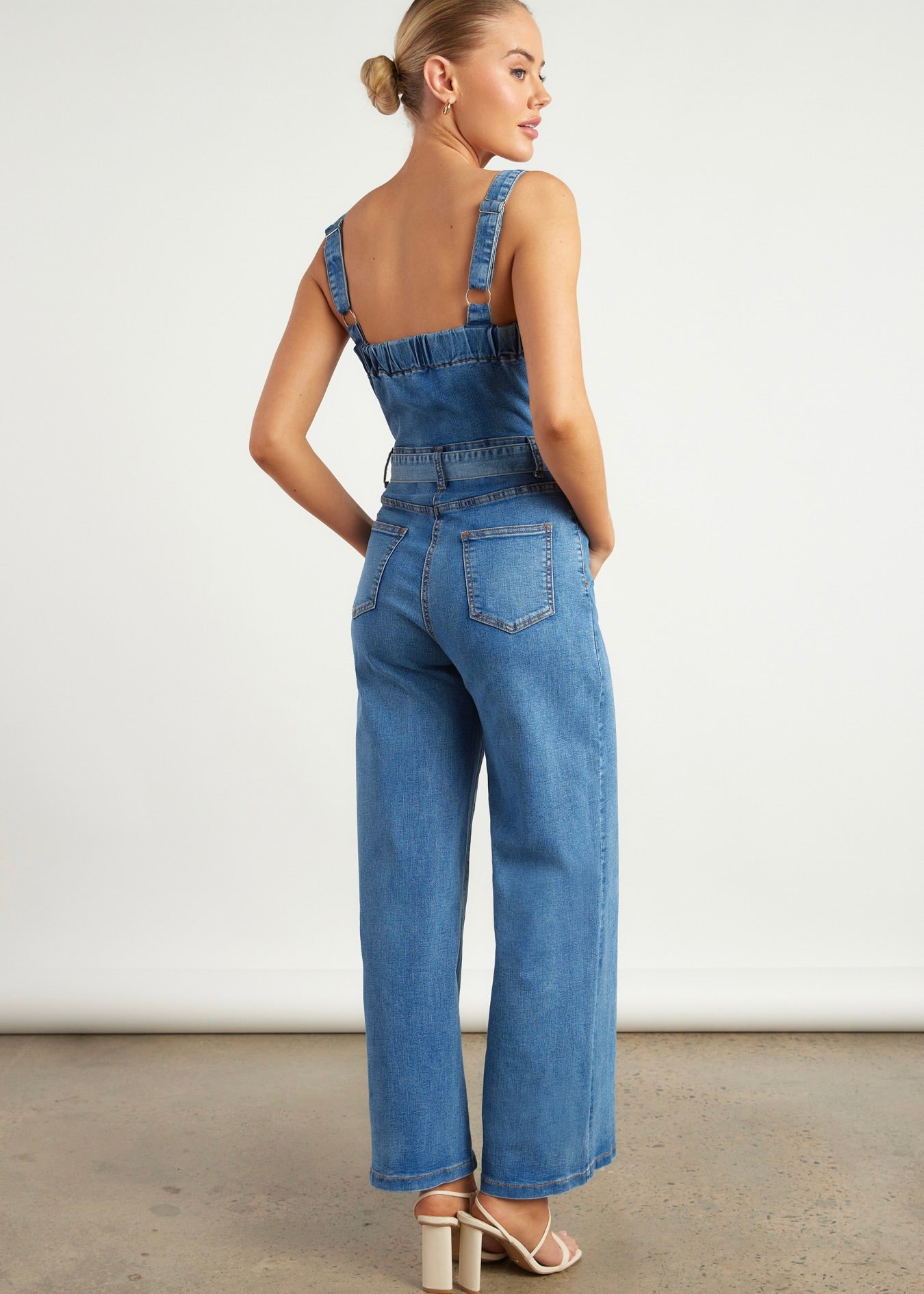 Button Up Denim Jumpsuit