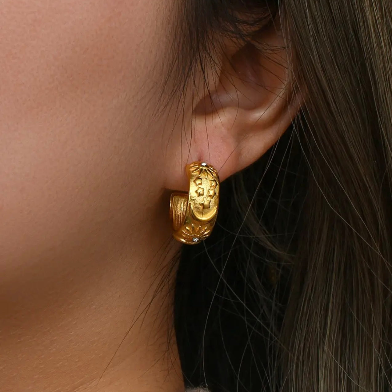 Moon Sun Star Chunky Hoop Earring - 18k Gold Plated